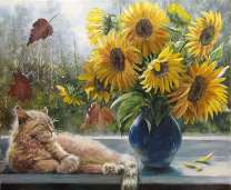 Без бренда «Подсолнухи в синей вазе возле кота» в Севастополе
