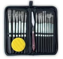 Без бренда «Коробка 50 шт.: Набор кистей для рисования в чехле, премиум набор (15 нейлоновых кистей, 1 мастихин) белые» в Севастополе