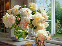 Без бренда «Ваза с букетом белых пионов у окна» в Севастополе