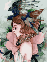 Без бренда «Девушка с большим цветком и птицы» в Севастополе в интернет-магазине  Без бренда «Девушка с большим цветком и птицы» в Севастополе