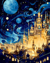 Диснеевский замок в ночи