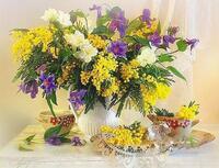 Без бренда «Букет из мимозы и колокольчиков в вазе» в Севастополе в интернет-магазине  Без бренда «Букет из мимозы и колокольчиков в вазе» в Севастополе