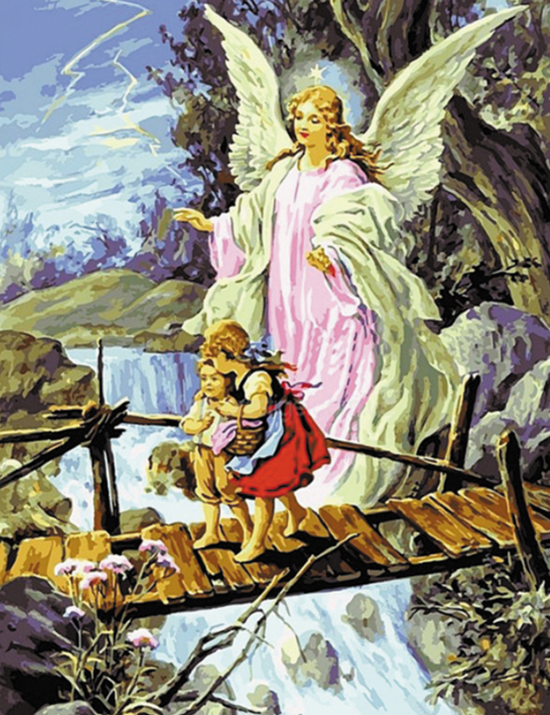 Алмазная мозаика 40x50 Ангел хранитель и детки на мосту