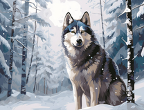 Серый волк в заснеженном лесу