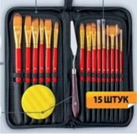 Без бренда «Набор кистей для рисования в чехле, премиум набор (15 нейлоновых кистей, 1 мастихин) красные» в Севастополе