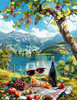 Без бренда «Винный натюрморт с бокалами, бутылкой вина, фруктами и ягодами» в Севастополе